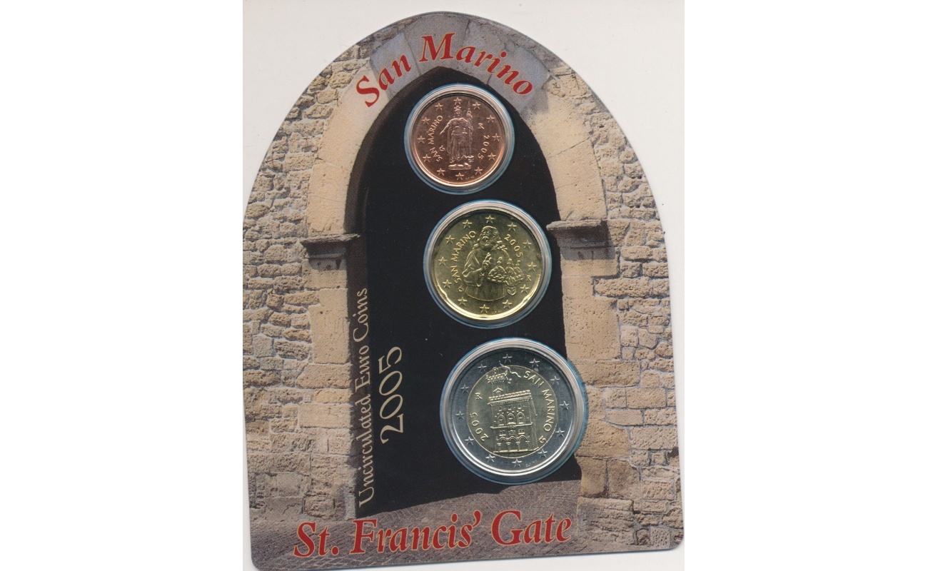 2005 Repubblica di San Marino ,Mini Set 2c.+ 20 c. + 2 €  St Francis' Gate FDC