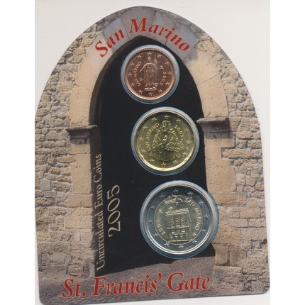 2005 Repubblica di San Marino ,Mini Set 2c.+ 20 c. + 2 €  St Francis' Gate FDC