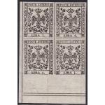 1852 MODENA, n° 11 1 Lira bianco MNH/**  QUARTINA  Firma Bolaffi/A.Diena