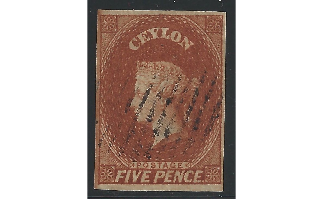 1857 CEYLON - SG n° 5  5d chestnut USED