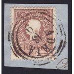 1859 LOMBARDO VENETO, n° 31 10s. bruno SU FRAMMENTO  Firma Bolaffi