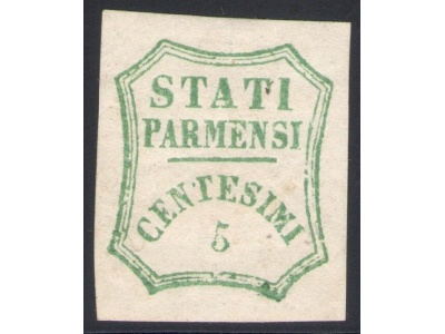 1859 PARMA Governo Provvisorio 5 Cent verde azzurrino I composizione n° 12  MLH*