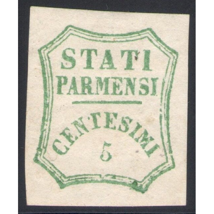 1859 PARMA Governo Provvisorio 5 Cent verde azzurrino I composizione n° 12  MLH*