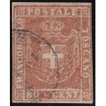1860 TOSCANA n° 22a 80 centesimi bruno chiaro bistro usato Certificato A. Diena