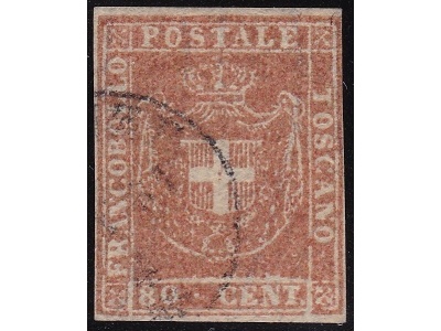 1860 TOSCANA, n° 22a 80 cent. bistro carnicino usato Certificato A.Diena