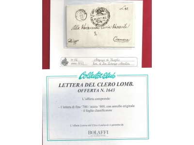1861 Arzago di Treviglio - Lettera del clero lombardo FOLDER BOLAFFI