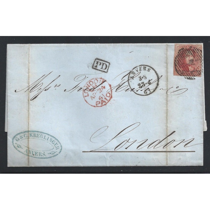 1861 Belgio - n. 12a 40 cent Re Leopoldo I LETTERA