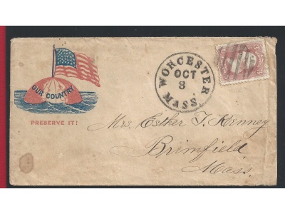 1861 Stati Uniti, n° 22 3 cent. rosa su lettera patriottica