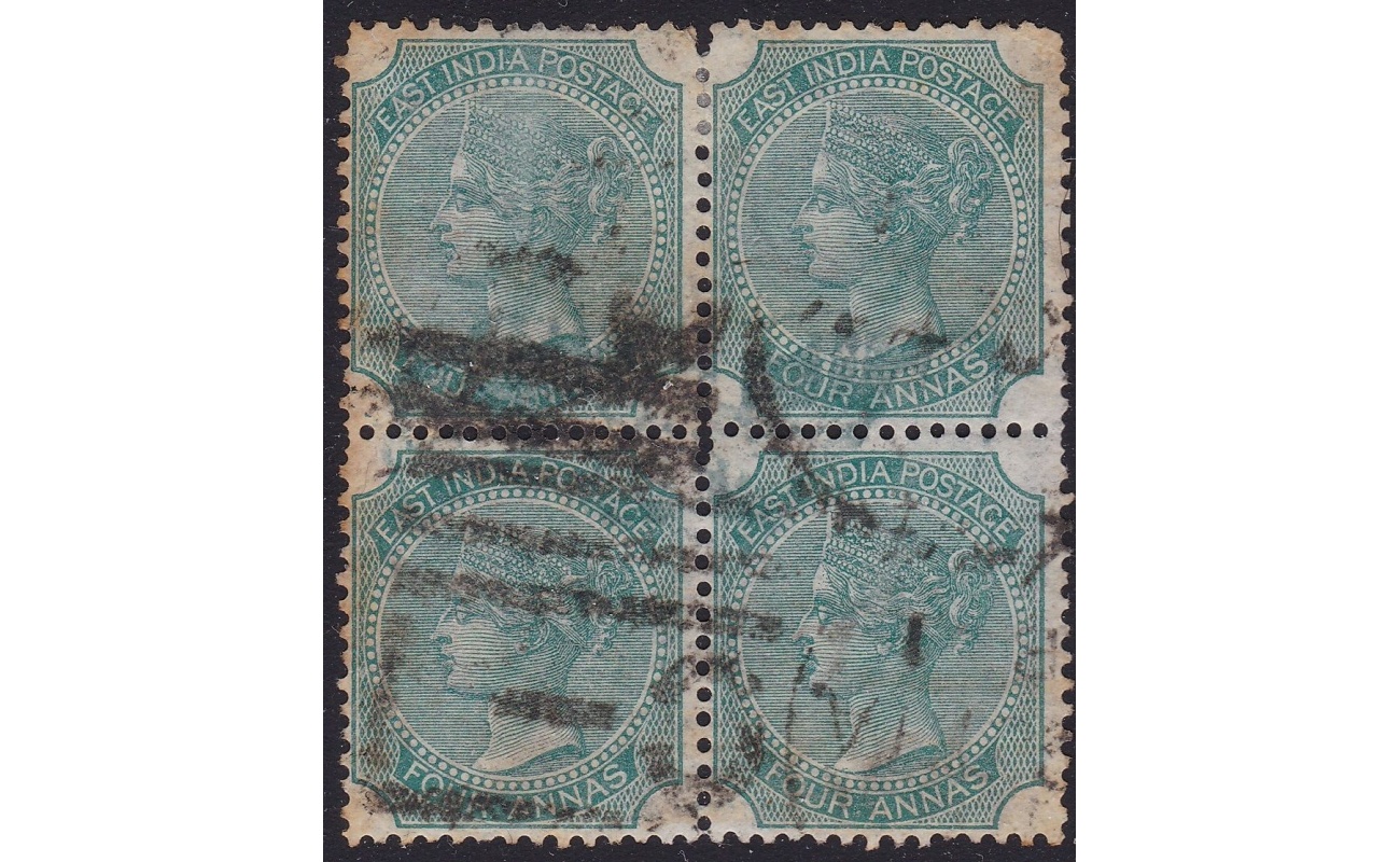 1865 INDIA, SG 64 block of 4 USED