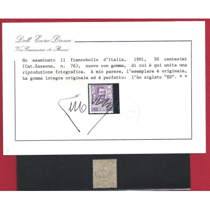 1901 Italia - Regno, n° 76 Floreale 50 cent. MNH** Certificato E.Diena