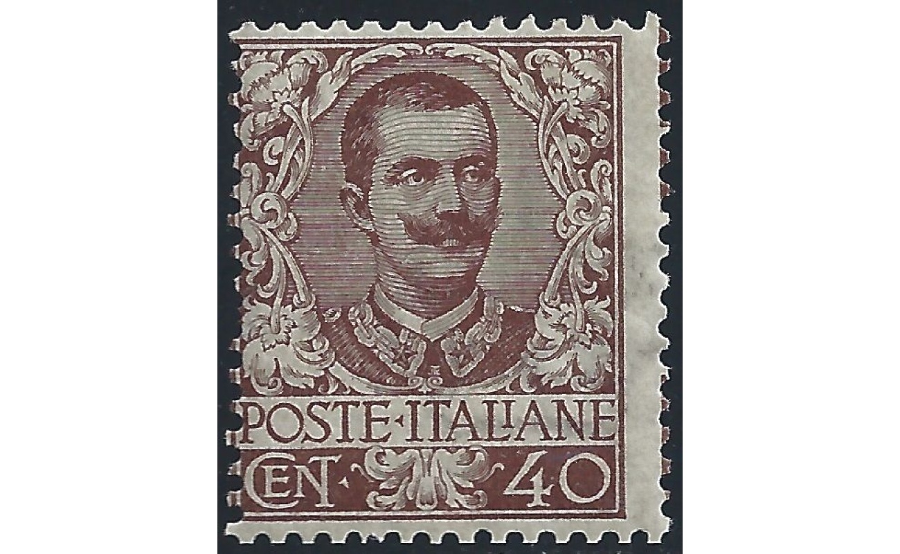 1901 Regno di Italia, Floreale n° 74 , 40 cent bruno , MNH ** - Francobollo nuovo Certificato Enzo Diena -