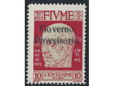 1921 Fiume, n° 176c 10 cent. carmin MLH/*  DOPPIA SOVRASTAMPA