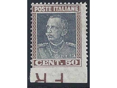 1927 Italia - Regno , n. 218i Effige di VEIII° 50 cent. , Non dentellato in basso , MNH** VARIETA' Firmato Enzo Diena