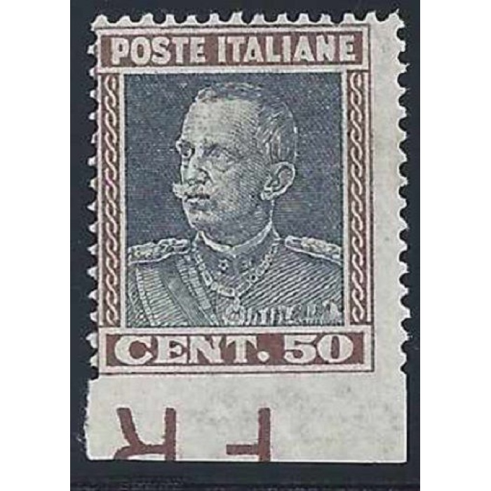 1927 Italia - Regno , n. 218i Effige di VEIII° 50 cent. , Non dentellato in basso , MNH** VARIETA' Firmato Enzo Diena