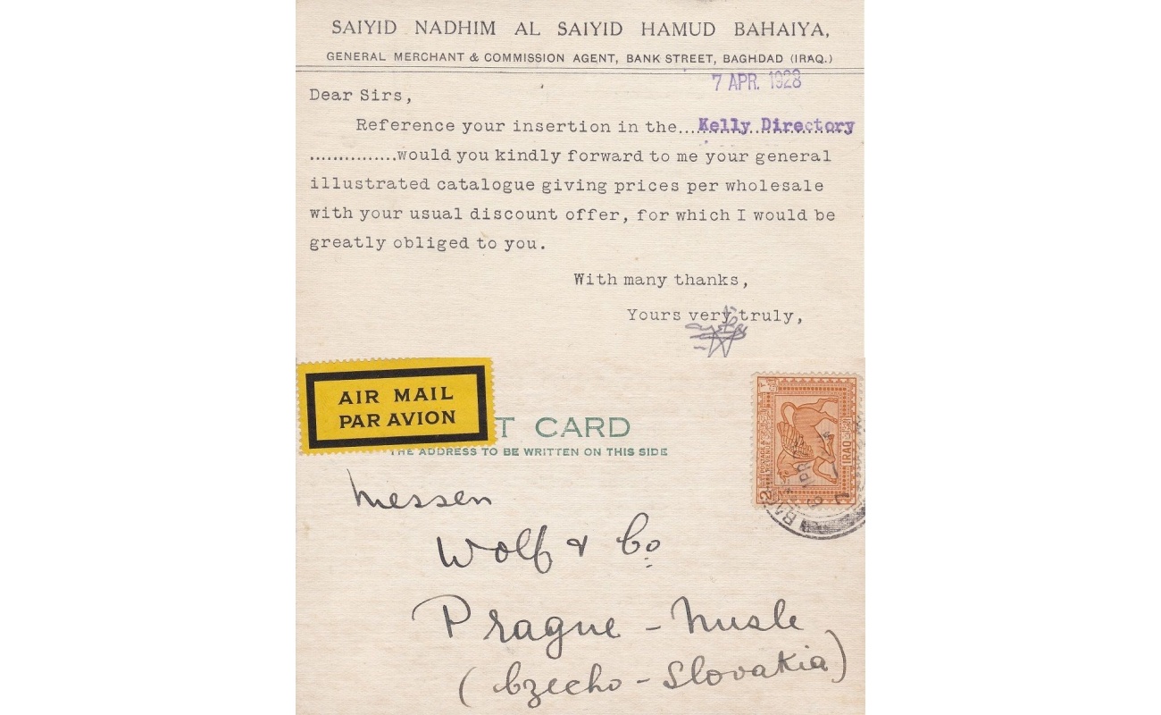 1928 IRAQ Mandate League of Nations - Card to Prague franked with n° 44