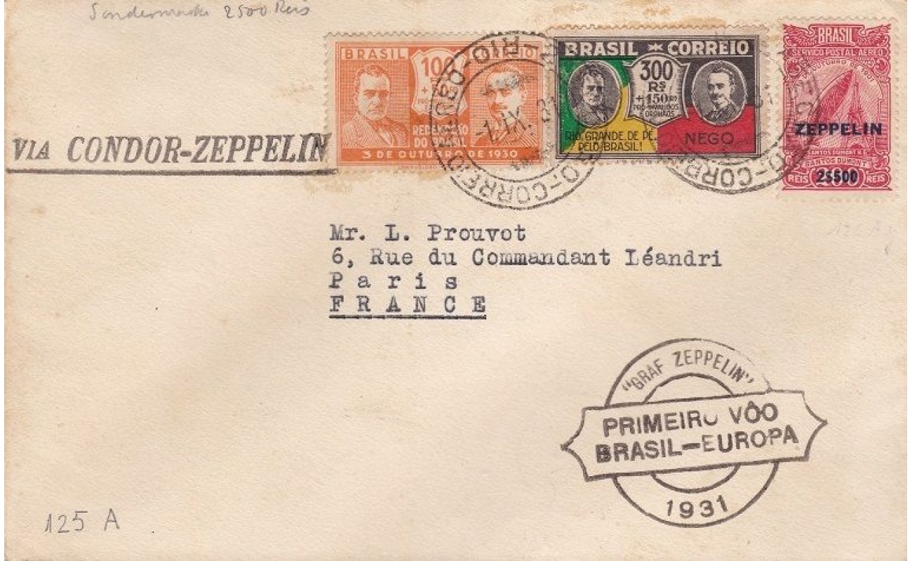1931 BRASILE, BRAZIL, Brasilianische Post Sieger 125 A
