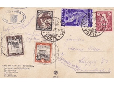 1935 Vaticano , n. 42 + altri valori su cartolina per Leipzig