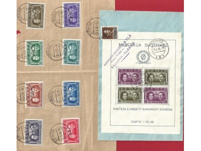 1938 ALBANIA/ALBANIEN, n° 264-271 + BF2 annullati su frammento 27/4/1938