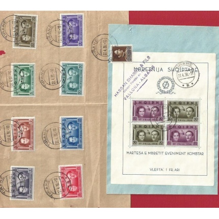 1938 ALBANIA/ALBANIEN, n° 264-271 + BF2 annullati su frammento 27/4/1938