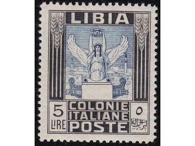 1940 LIBIA, n° 163, Vittoria alata , 5 Lire nero e azzurro, MNH** , Firma A.Diena
