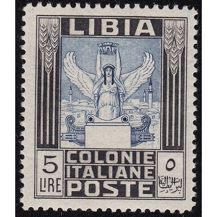 1940 LIBIA, n° 163, Vittoria alata , 5 Lire nero e azzurro, MNH** , Firma A.Diena