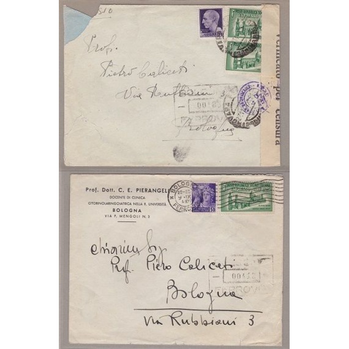 1944 RSI, 2 Lettera con Ex. n° 23 da 1,25 verde in differenti tariffe