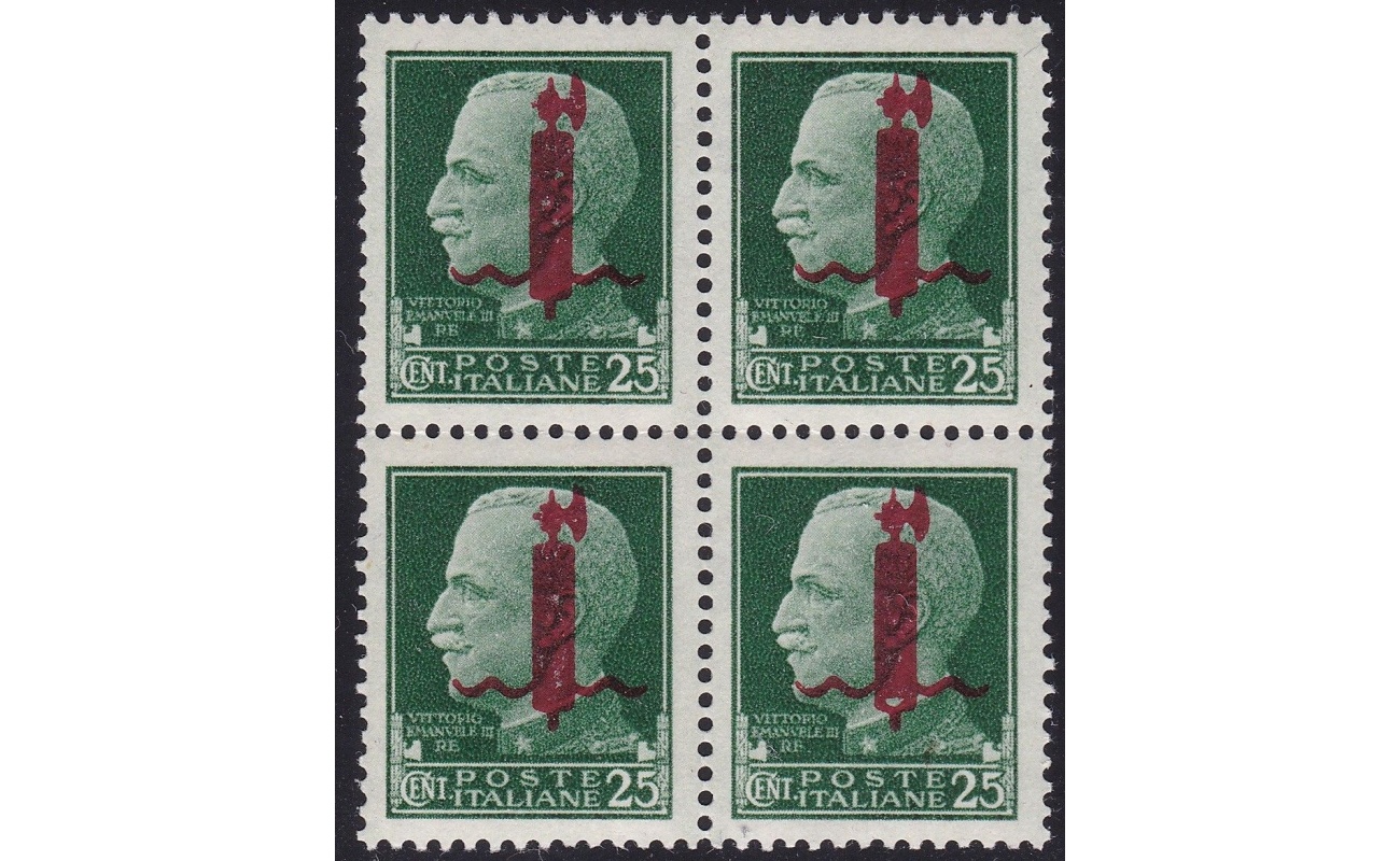 1944 RSI, n° 490 25c. verde QUARTINA MNH/** Firmata Raybaudi