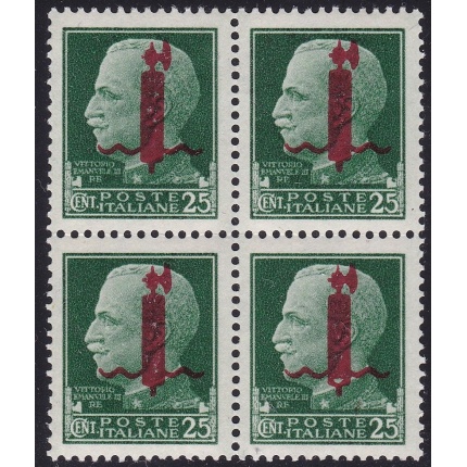 1944 RSI, n° 490 25c. verde QUARTINA MNH/** Firmata Raybaudi