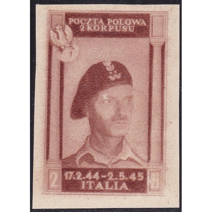 1946 CORPO POLACCO, n° 8B 2z. bruno rosso CARTA SPESSA (*) SENZA GOMMA