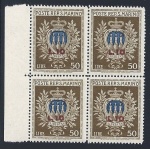 1946 SAN MARINO, n° 297 Stemma sovrastampato MNH/** QUARTINA BDF