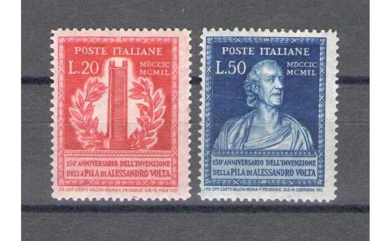 1949 Italia - Repubblica , 150 Anniversario Pila di Volta , 2 valori , n. 611/12 - MNH**
