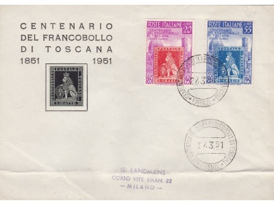 1951 100° Francobolli di Toscana, n° 653/654 su lettera non viaggiata