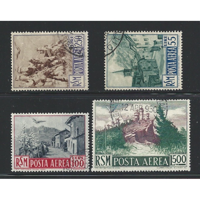 1951 SAN MARINO, Posta Aerea , n° 95  300 Lire bruno-rosso e bruno ANNULLO Primo Giorno di Emissione