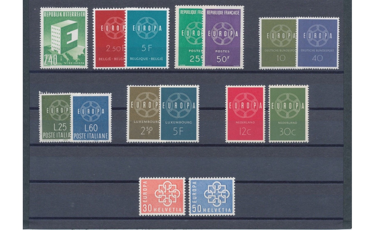 1959 EUROPA CEPT, annata completa , francobolli nuovi ,  8 paesi 15 valori , MNH**
