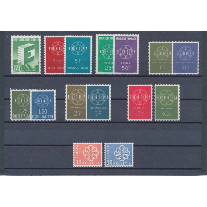 1959 EUROPA CEPT, annata completa , francobolli nuovi ,  8 paesi 15 valori , MNH**