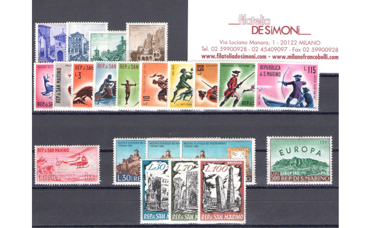 1961 San Marino, Annata Completa , francobolli nuovi 22 valori  - MNH**