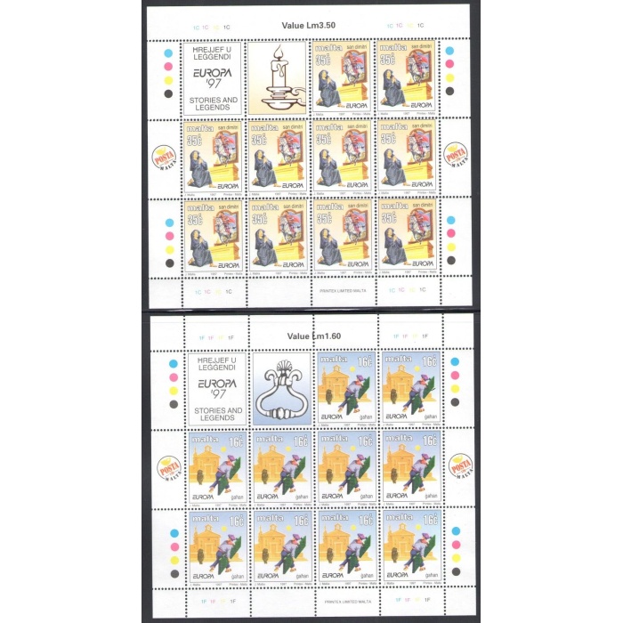 1997 EUROPA CEPT Malta 2 Minifogli di 10 valori MNH**