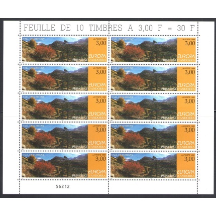 1999 EUROPA CEPT Principato D'Andorra Francese 1 Minifoglio da 10 valori MNH**