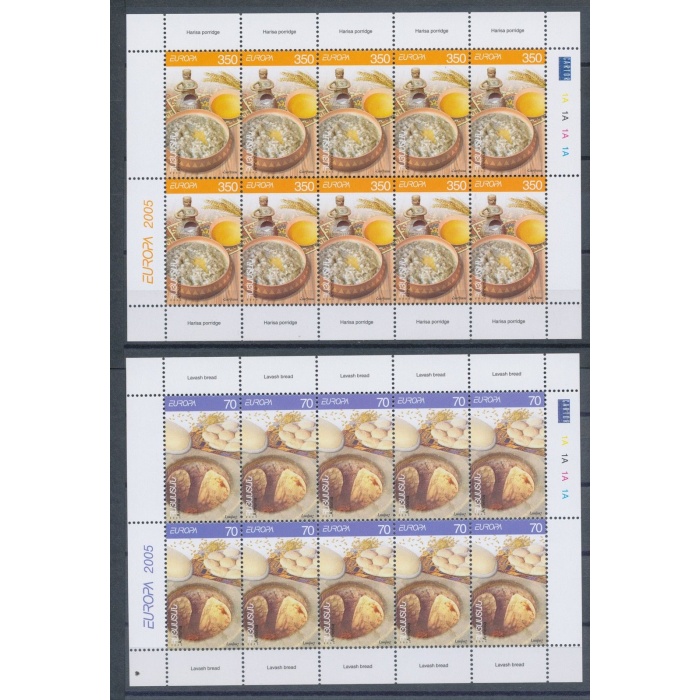 2005 EUROPA CEPT Armenia 2 Minifogli di 10 valori  "Gastronomia"  MNH**