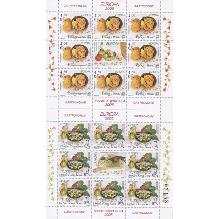 2005 EUROPA CEPT, Serbia Montenegro 2 Minifogli da 8 valori Gastronomia MNH**