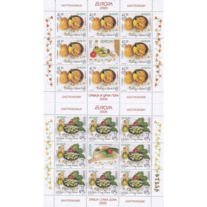 2005 EUROPA CEPT, Serbia Montenegro 2 Minifogli da 8 valori Gastronomia MNH**