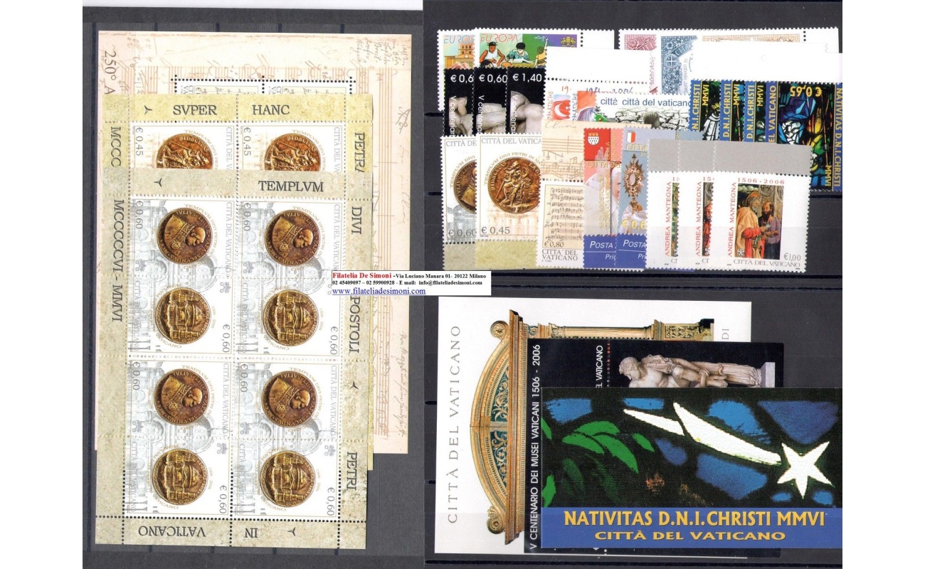 2006 Vaticano ,francobolli nuovi, Annata Completa 26 val + 5 BF + 1 Libretto