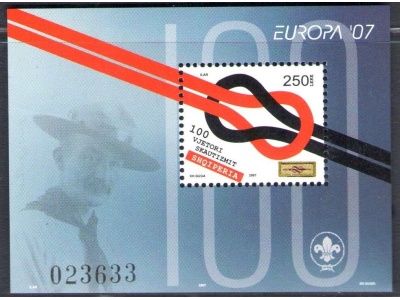 2007 EUROPA CEPT Albania - Shqiperia , Foglietto - Souvenir Sheet , 100 Anni di Scoutismo ,MNH**