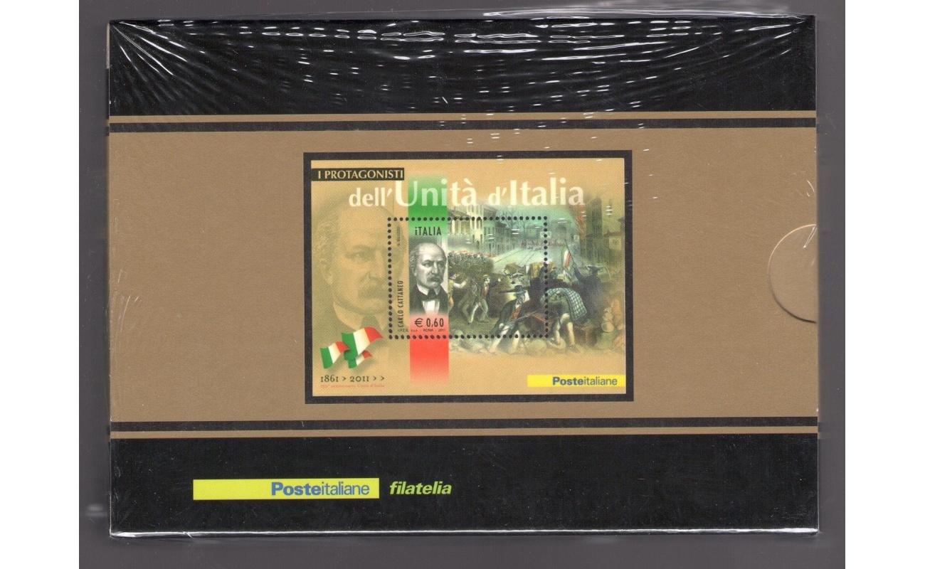 2011 Italia - Repubblica , 150° Anniversario Unità d'Italia , Foglietto in argento Carlo Cattaneo , Tiratura 2000 esemplari , BF 62 MNH**