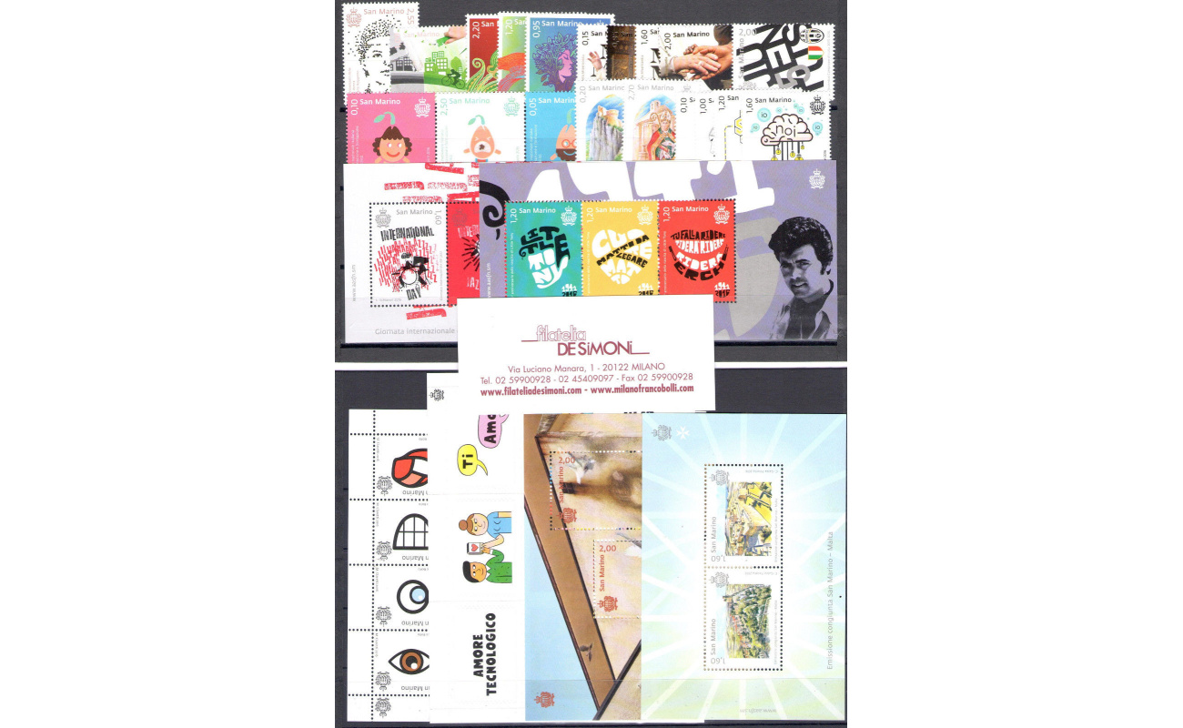 2016 San Marino , francobolli nuovi , Annata Completa 22 valori + 6 foglietti - MNH **