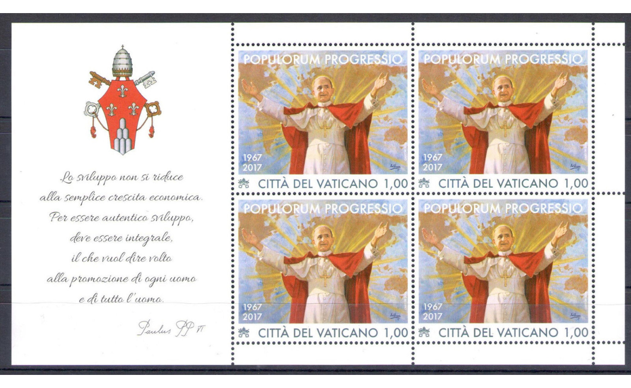 2017 Vaticano , Minifoglio n. 1773 , Progresso dei Popoli - 50° Annivers Paolo VI  - MNH **