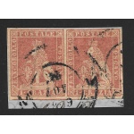 1857 TOSCANA, n° 12  1cr. carminio COPPIA USATA SU FRAMMENTO  Cert. Bolaffi
