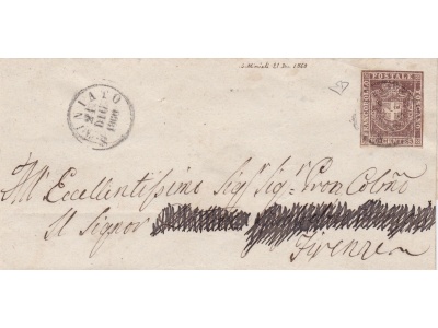 1860 TOSCANA, n° 19 10 cent. SU LETTERA CON ANNULLO CERCHIO SAN MINIATO