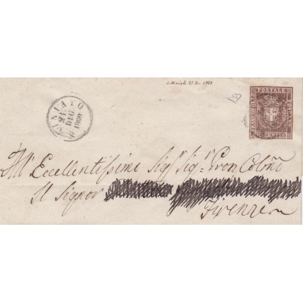 1860 TOSCANA, n° 19 10 cent. SU LETTERA CON ANNULLO CERCHIO SAN MINIATO