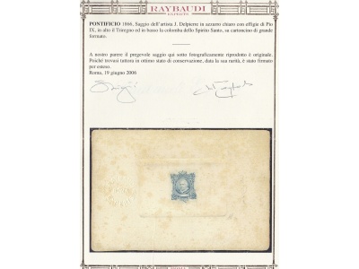 1866 Stato Pontificio, SAGGIO DELPIERRE Certificato Raybaudi ORO  RARITA'